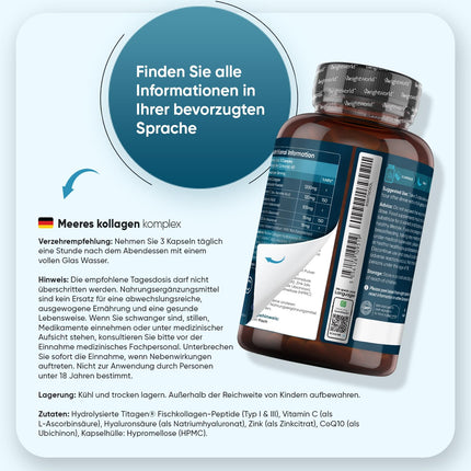 Marine Collagen Complex - 1200mg Hydrolyzed Fish Collagen Peptides - With Hyaluronic Acid, CoQ10, Vitamin C, Zinc - 120 Collagen Hyaluronic Acid Capsules - WeightWorld