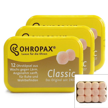 OHROPAX Classic Wax Earplugs, 12 pieces (3 packs of 4 pairs), Rose