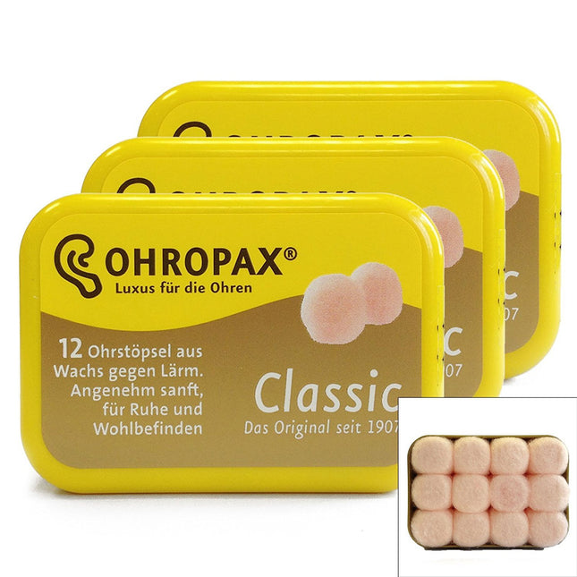 OHROPAX Classic Wax Earplugs, 12 pieces (3 packs of 4 pairs), Rose