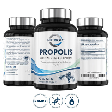 Propolis 2000mg | 90 high-dose propolis capsules | Natural immune system support, sore throat relief, and powerful antioxidant - Nutriota