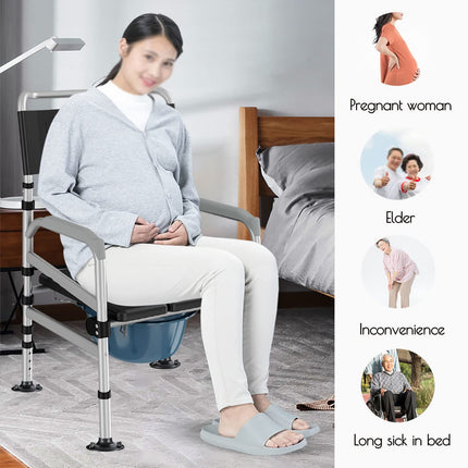 Commode Chair, Height Adjustable Folding Portable Nursing Chair, Commode Chair Toilet Chair with Non-Slip Rubber Feet, Shower Chair Potty Chair for Elderly Disabled Pregnant Women