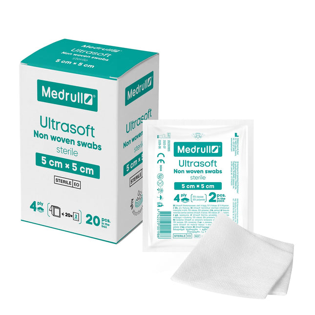 Medrull non-woven compresses STERILE ULTRASOFT wound dressings 4-ply 5cm x 5cm Packed 2 pieces - 20 paper bags (40 pieces)