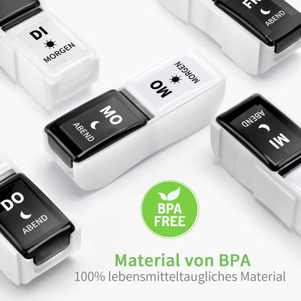 Opret German pill box 7 days 2 compartments morning evening, removable pill box 7 days 2 compartments, pill box medication box 7 days tablets weekly box pill box pill box 14 compartments