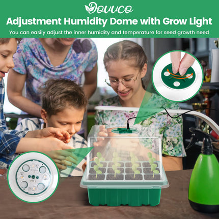DOUUCO 5 Pack Indoor Greenhouse Propagator, Mini Greenhouse Propagator with Sun-like Plant Lights with Full Spectrum, Growing Set with Raised Lid for Ventilation for Seed Cultivation