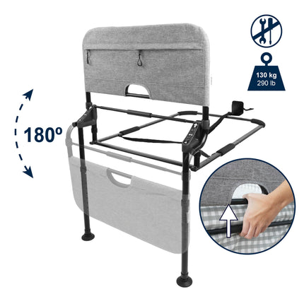 KMINA - Bed rail fall protection foldable 90 to 180 cm, adjustable stand-up aid bed seniors, foldable adults