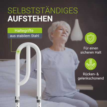 Juskys Bed Riser - Grab Bars for Seniors - Height-Adjustable Aid - Steel Riser - 2 Straps - for Beds with Slatted Frames - White