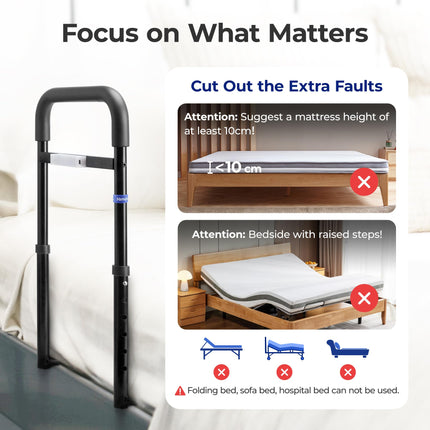 Bed riser, grab bars for seniors, bed entry aid, height-adjustable grab bar for seniors, LED sensor light to prevent falls at night, safety and stability