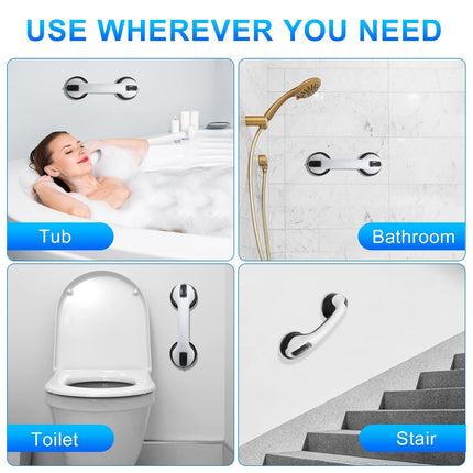Budding Joy 2-Piece Grab Bar with Suction Cup, MAX 110 KG Shower Grab Bar No Drilling, 30 CM Grab Bars for Seniors, Bathtub Grab Bar No Drilling, Shower Holder, Black