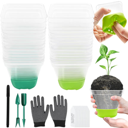 TZEKING 30 Pack Nursery Pots, Transparent Flower Pots with Silicone Bottom, Transparent Plant Pots for Easy Observation, Transplantation, Reusable Plastic Flower Pots for Seeds, Seedlings