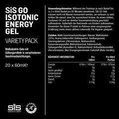 Science in Sport GO High Carb Isotonic Energy Gel 20 x 60ml Vegan - Isotonic formula with 22g carbohydrates, good energy source, optimal alternative to isotonic drinks