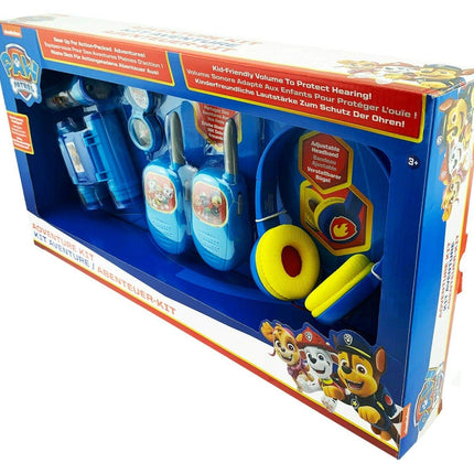 ekids Paw Patrol Adventure and Music Gift Set. Volume-friendly headphones, push-to-talk walkie-talkies, compass, flashlight, and binoculars