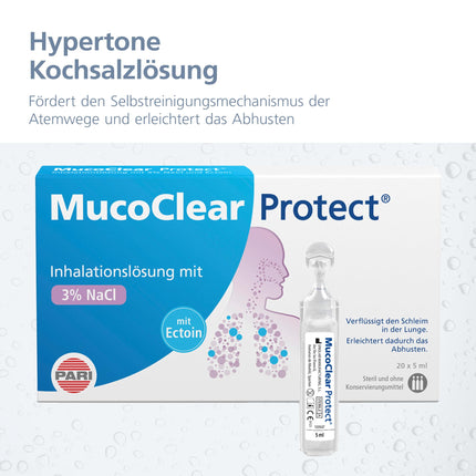 MucoClear Protect inhalation solution liquefies mucus in the lungs, 20 single-dose containers