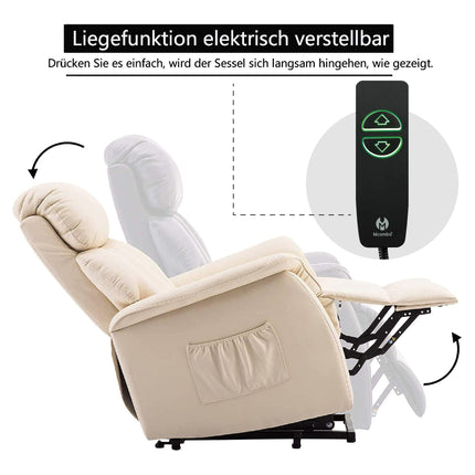 M MCombo TV armchair with electric riser, recliner chair with reclining function, senior armchair for the living room, TV armchair with reclining function up to 140°, with USB 7299 (faux leather, cream white)