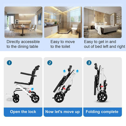 Ehozirta Folding Wheelchair, Lightweight Portable Travel Chair for Adults, Ergonomic Design Wheelchair with Adjustable Seat Belt, Aluminum Frame, PU Wheels for Smooth Riding