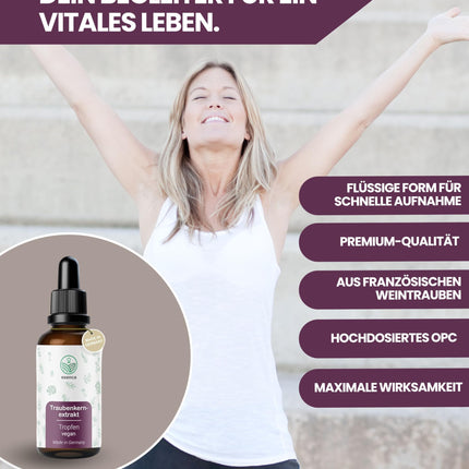 OPC Grape Seed Extract Drops – 50 ml – Highly concentrated from French grapes – Vegan &amp; alcohol-free – from Germany