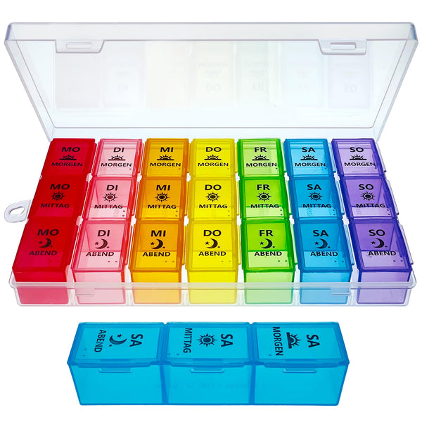 ZVZM pill box 7 days morning noon evening, pill box 7 days, pill box 7 days 3 large compartments, medicine box 7 days 3 compartments, pill organizer for children, elderly and arthritic hands.