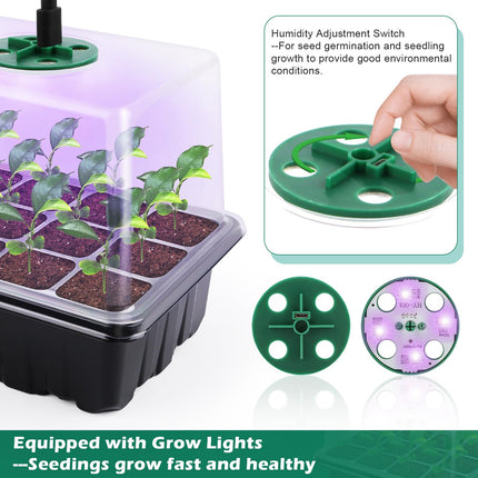 NVIYAM 5 Pack Mini Greenhouse Propagator, 60 Cells Grow Kit with Light, Indoor Greenhouse with High Lid, Propagator for Plants, Small Grow Box