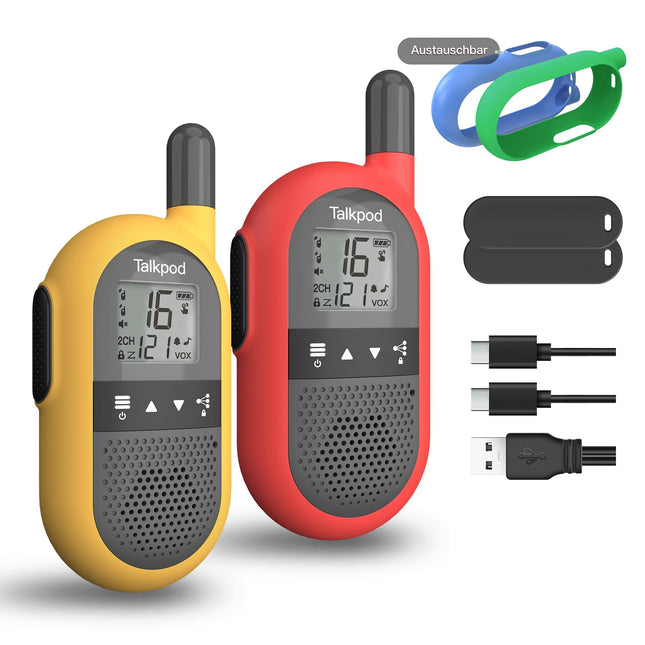 Talkpod F40 Walkie Talkie Kids Adults, Long Range Radio, 16 Channels Walky Talky, Rechargeable with Li-ion Battery, Type-C Charging Cable for House Party Biking Camping Hiking and Adventures