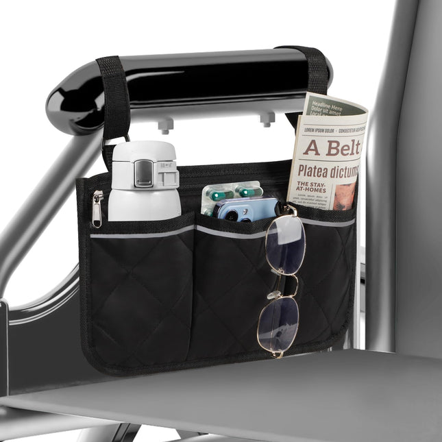 Wheelchair bag for armrest Wheelchair storage bag with 3 compartments and reflective armrest pocket for wheelchairs strollers