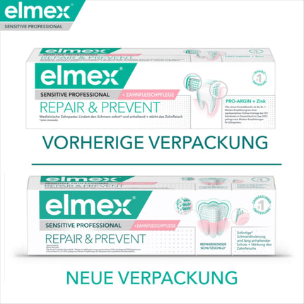 elmex Toothpaste Sensitive Professional Repair &amp; Prevent 2x75ml – medical tooth cleaning for immediate*, lasting protection – prevents receding gums and new pain