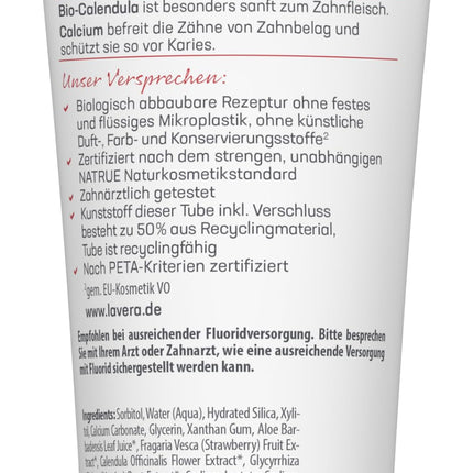 lavera Toothpaste Kids FLUORIDE-FREE - no colorings - protects baby teeth - mild and fruity - organic calendula &amp; calcium - vegan - 75 ml