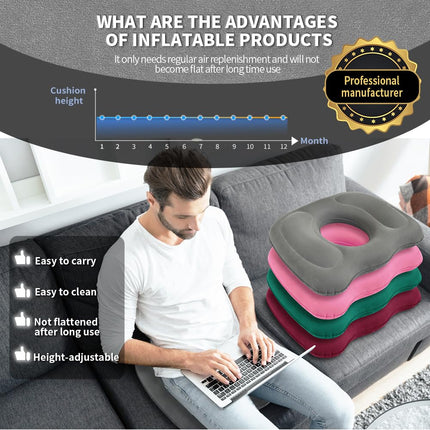 Multifunctional Seat Cushion, Inflatable Donut Pillow – Hemorrhoid Pillow for Coccyx, Post-Surgical Pain, Postpartum Pregnancy, Sciatica, Bedsores – Orthopedic Seat Cushion