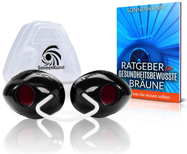 Sonnenkunst® Premium Solarium Safety Goggles - Improved Concept [2025] - incl. E-Book and Storage Box - UV Protective Goggles for Sunbathing EN170