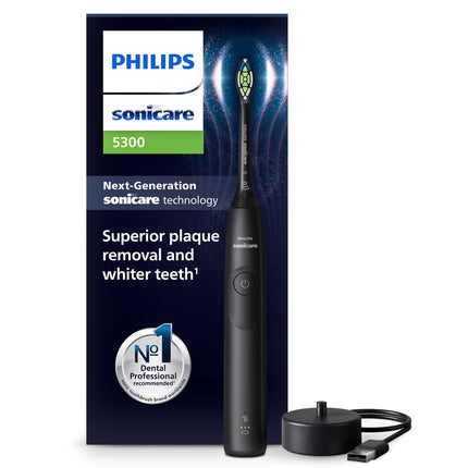 Philips Sonicare 5300 electric toothbrush, sonic toothbrush with 2 intensity levels, pressure control, EasyStart, Smartimer and BrushPacer, black, model HX7101/01 [New Technology]