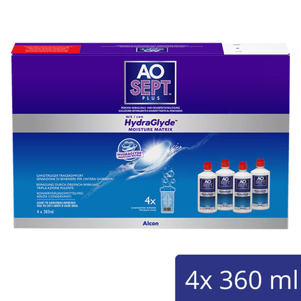 Aosept Plus with Hydraglyde Care Products | System Pack | 4 x 360 ml