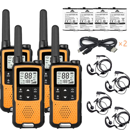 Walkie Talkies for Adults and Kids, Greaval PMR446 Rechargeable Walkie Talkie with Earpiece and USB Cable, 16 Channels, 2-Way Radio, License-Free Walkie Talkie (Orange, 4-Pack)