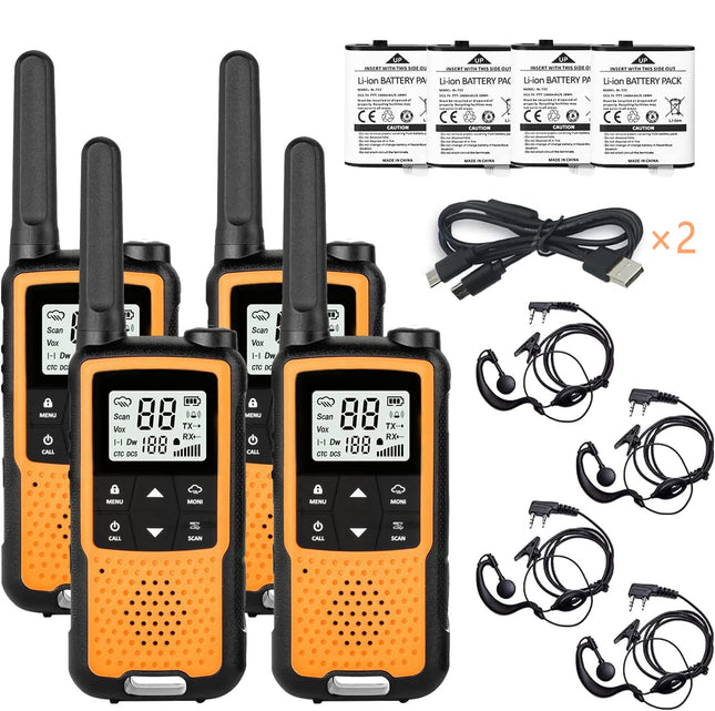 Walkie Talkies for Adults and Kids, Greaval PMR446 Rechargeable Walkie Talkie with Earpiece and USB Cable, 16 Channels, 2-Way Radio, License-Free Walkie Talkie (Orange, 4-Pack)