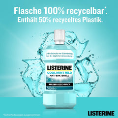 LISTERINE Cool Mint Mild (500 ml), antibacterial mouthwash with essential oils &amp; alcohol-free, mild dental care mouthwash, reduces plaque, effectively combats bad breath