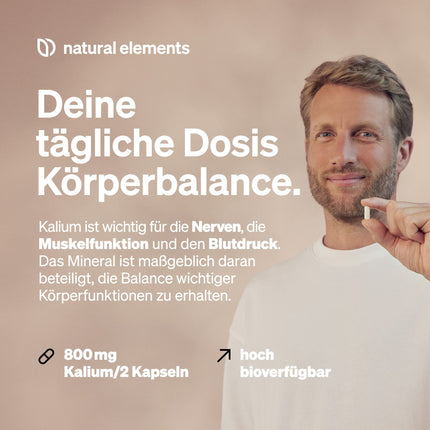 Potassium – 240 capsules with 800 mg elemental potassium (from potassium citrate) per daily dose – for blood pressure, muscle function &amp; nervous system – vegan, high dosage, no additives