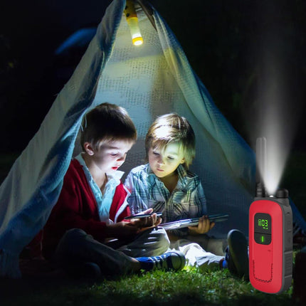 Radioddity PR-T3 Walkie Talkie for Kids 16 Channels PMR446 Radio for 3-12 Year Old Children VOX with Flashlight 4KM Range for Adventure, Outdoor, Camping, 2 Pieces (Red &amp; Blue)