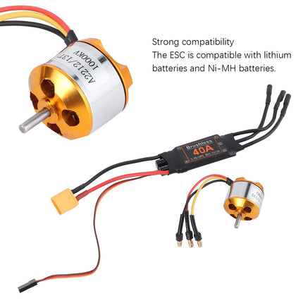 RC Motor ESC Brushless, 2212 1000KV Motor 40A Brushless ESC Set for RC Drone Helicopter FPV Model