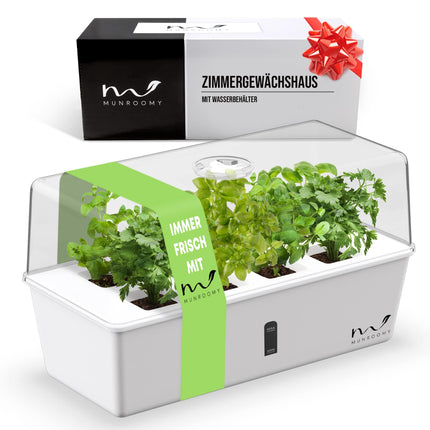 MUNROOMY Mini Greenhouse - Indoor Greenhouse with Self-Watering System - Propagator for Cuttings - Growing Kit for the Windowsill &amp; Indoor Herb Garden