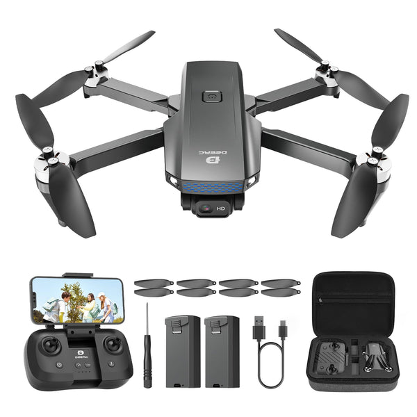 DEERC Drone with 1080P Camera for Kids, Beginners, D20S RC Drones Foldable with FPV Transmission, 2 Batteries, Long Flight Time, Brushless Motor, Altitude Hold, Optical Flow Toy Gift for Boys, C0