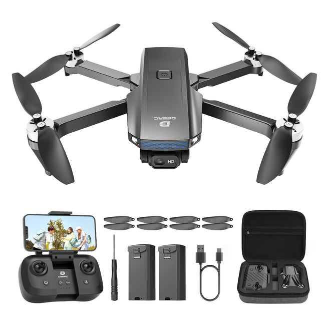 DEERC Drone with 1080P Camera for Kids, Beginners, D20S RC Drones Foldable with FPV Transmission, 2 Batteries, Long Flight Time, Brushless Motor, Altitude Hold, Optical Flow Toy Gift for Boys, C0