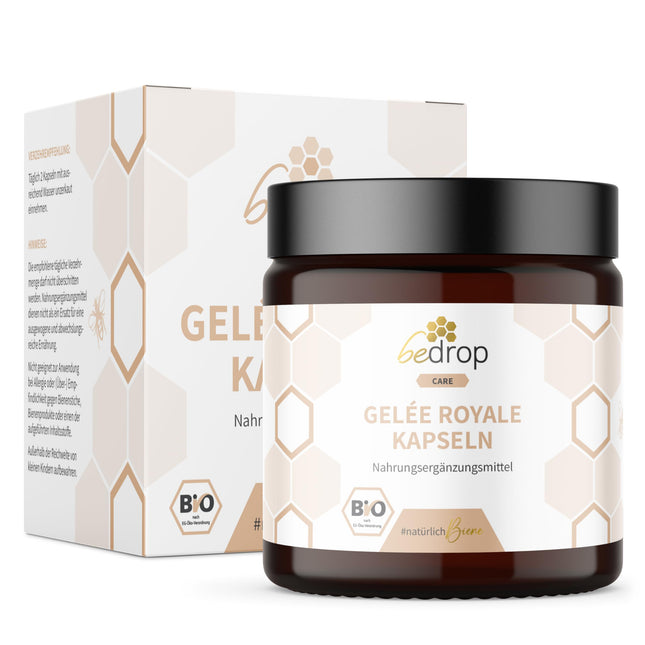 bedrop Royal Jelly Capsules Organic Quality 60 Capsules - 1 capsule = 980 mg pure Royal Jelly, 10-HDA content &lt;4.8% - Royal Jelly rich in polyphenols &amp; flavonoids