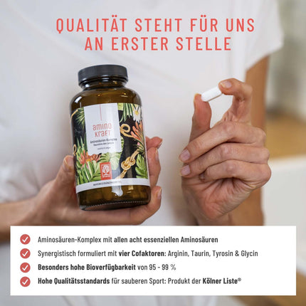High-dose amino acid complex - 180 vegan amino tablets with 1000 mg each per daily dose with 12 different amino acids - EAA pattern tablets from NATURTREU