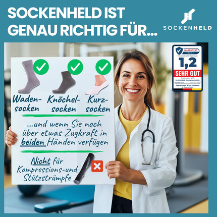 SOCKENHELD® 2-in-1 Premium Stocking Aid – with hanging pocket for extra protection &amp; hygiene – Comfort drawstrings – Ideal for seniors, pregnant women &amp; those with limited mobility – 23 cm