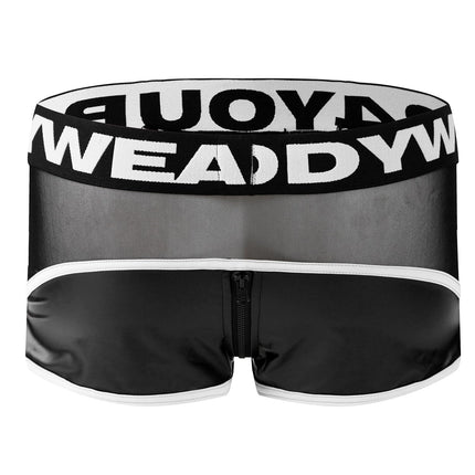 Bodywear4you Men's Leather Fetish Briefs Mesh Latex Look Codpiece with Zipper Men's Masculine Pant (DE/NL/SE/PL, Alphanumeric, S, Regular, Regular, White)