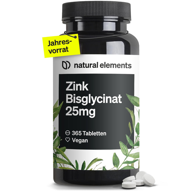 Zinc 25mg – 365 tablets – well-tolerated zinc bisglycinate (zinc chelate) – vegan, high-dose, without unnecessary additives – produced in Germany &amp; laboratory-tested