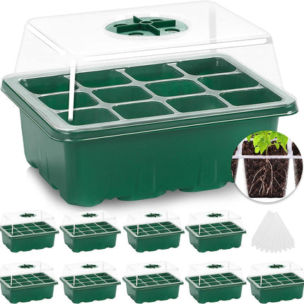 MIXC Indoor Greenhouse Propagator 10 Pieces 120 Cells Mini Greenhouse Small Growing Set Growing Tray with Ventilation and Shatter-Proof Lid for Seedling Plant, Green