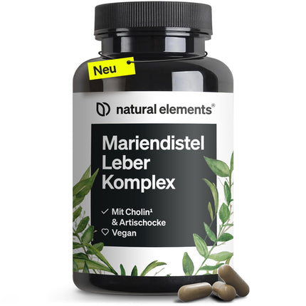 Milk Thistle Liver Complex - 120 Capsules - with milk thistle, choline, artichoke extract, turmeric &amp; zinc - Liver treatment. High dosage, vegan, laboratory-tested and produced in Germany.