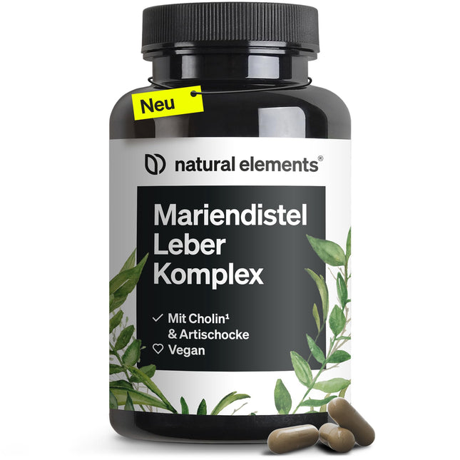Milk Thistle Liver Complex - 120 Capsules - with milk thistle, choline, artichoke extract, turmeric &amp; zinc - Liver treatment. High dosage, vegan, laboratory-tested and produced in Germany.
