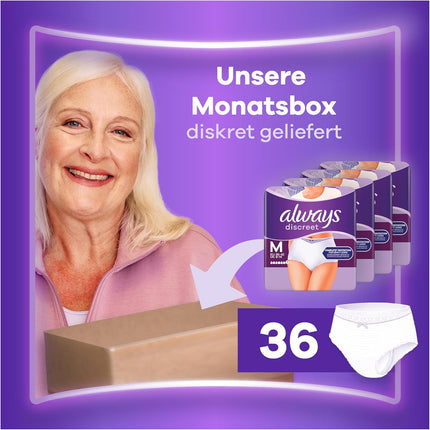 Always Discreet Incontinence Pants for Women Plus M 36 Pieces, Locks in Odors and Fluids Instantly