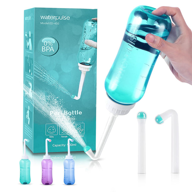 Butt shower 500ML, pod shower with button, butt shower with double nozzle, portable bidet, peri bottle intimate shower postpartum woman, bidet toilet waterproof