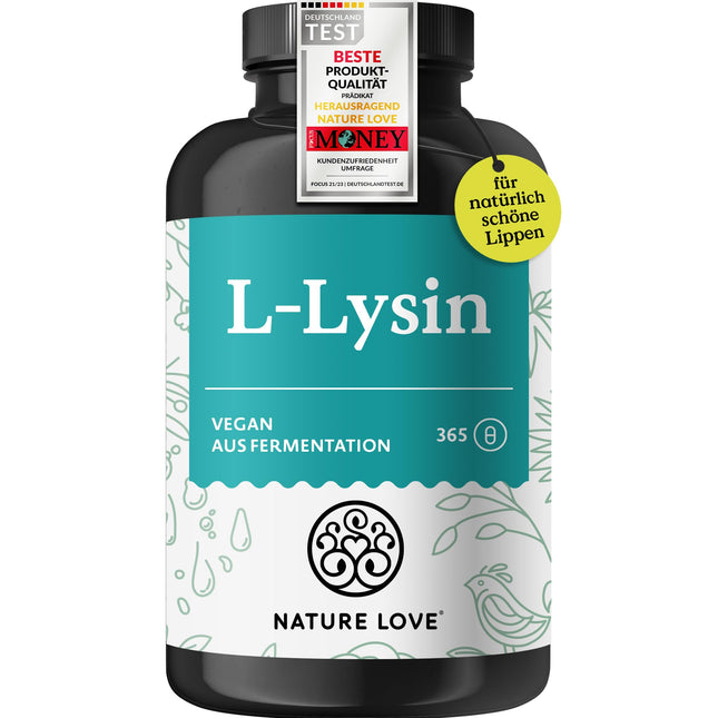 NATURE LOVE® L-Lysine - 365 vegan capsules - 1000mg L-Lysine HCL per daily dose - Lysine from plant fermentation - 6-month supply - Laboratory-tested, additive-free, and produced in Germany