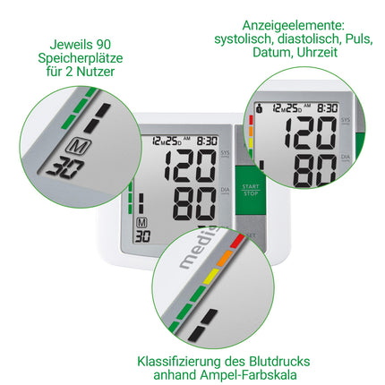 Medisana BU 510 upper arm blood pressure monitor, blood pressure and pulse monitor with memory function, traffic light scale, blood pressure cuff with irregular heartbeat indicator